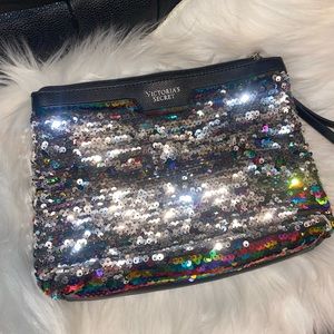 Victoria’s Secret reversible flip up sequin small faux fur and sequin bag New